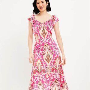 LOFT Flutter Sleeve V-neck midi dress size 16.
